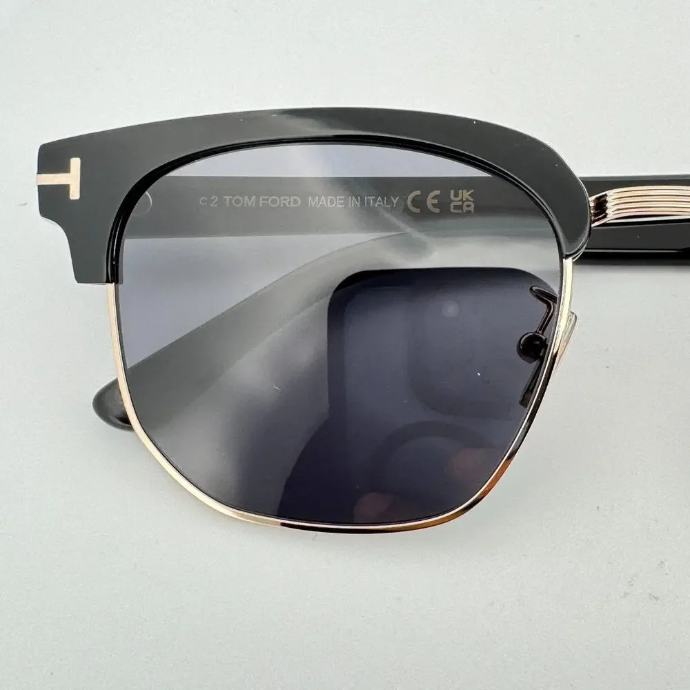 Tom Ford Sunglasses TF1165-K 01A Black Gold Horn Rim Gray Lens 54-20-145 New